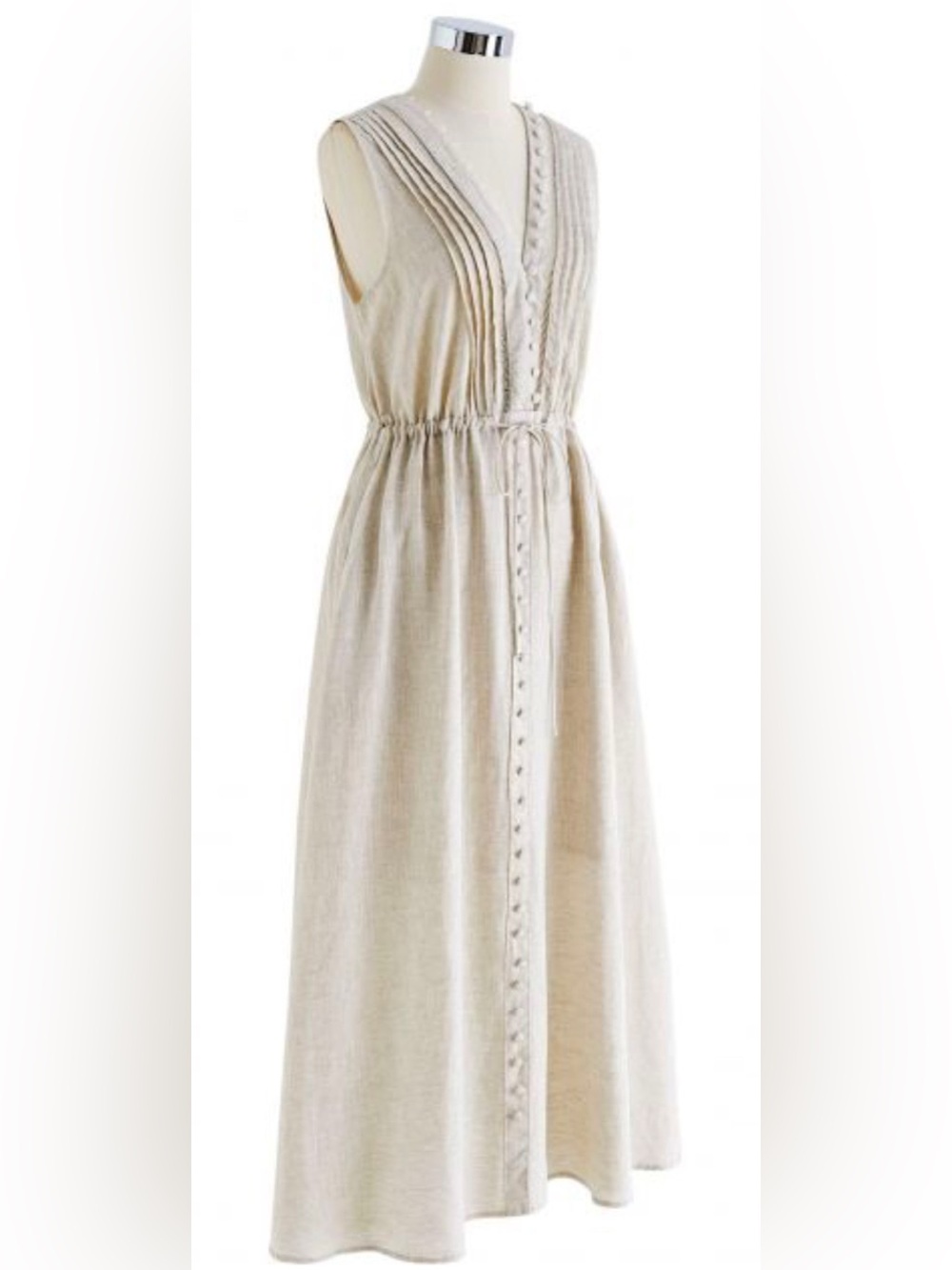 Chicwish Neutral Cream Sleeveless V-Neck Button-Front Maxi Dress